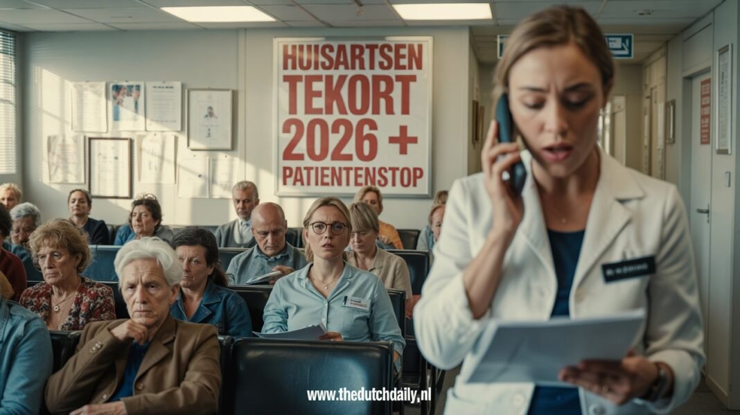 Crowded waiting room in a Dutch medical center illustrating the 2026 GP shortage and healthcare crisis.