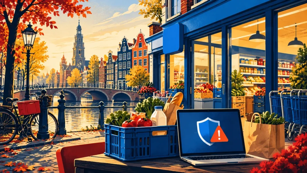 Albert Heijn Cybersecurity Incident: Deliveries, Refunds and What to Do Illustrated Dutch supermarket during the Albert Heijn online delivery disruption following a cybersecurity incident in 2026.