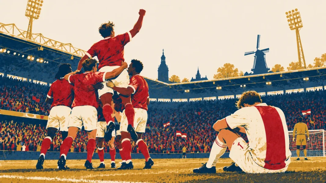 AZ Alkmaar Demolish Ajax 6-0 in KNVB Cup Upset Illustration: Triumphant Celebration, Defeated Rival