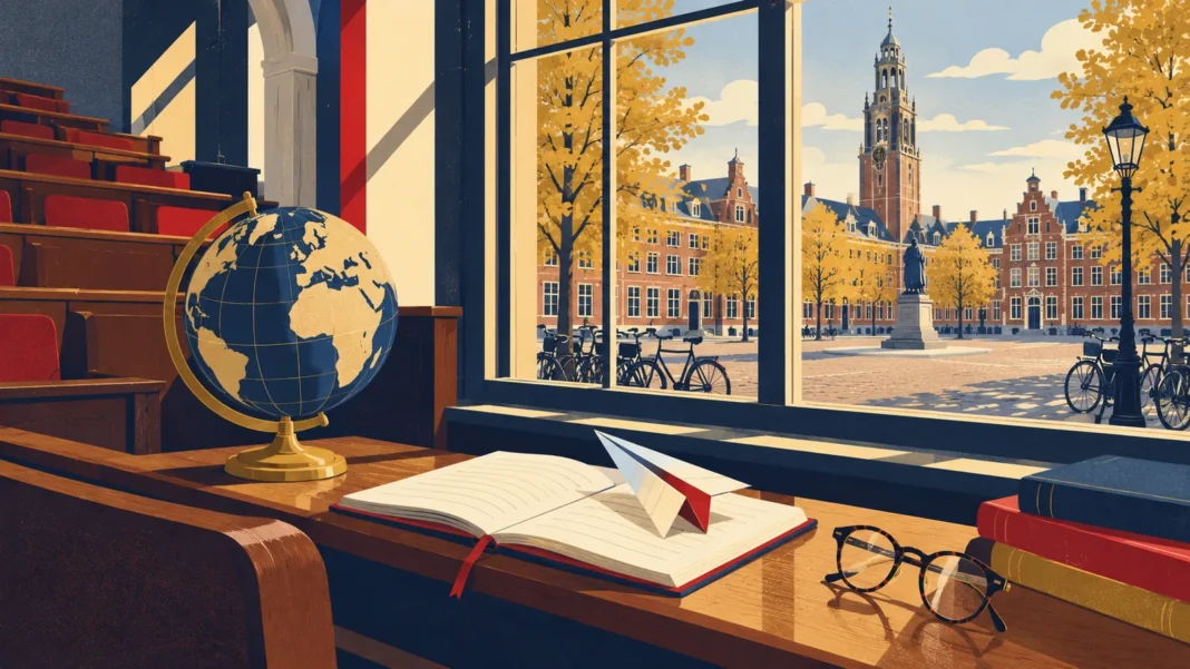 Cabinet Sets New Course on International Students: English-Taught Programmes Only With “Societal Added Value” International students: illustration of lecture-hall bench with notebook, globe and paper plane