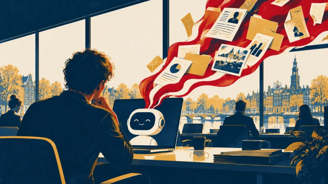 ChatGPT is Leaking Your Secrets: 71% of Corporate AI Breaches Linked to One App Illustration: AI Data Stream Over the City