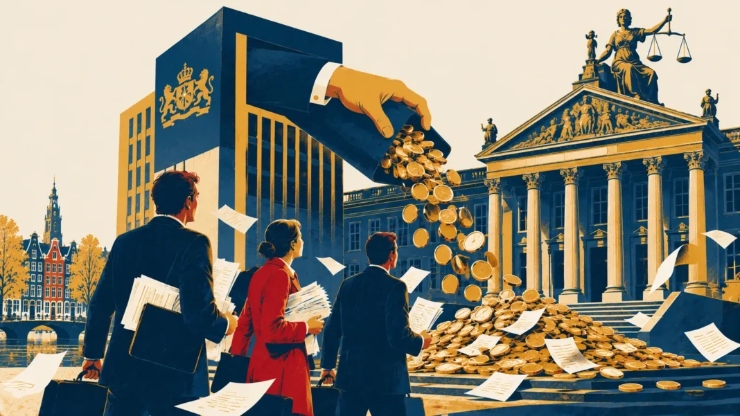 Billion-Euro Blunder: Supreme Court Rules Dutch Tax Office Overcharged Companies for Years Illustration: Coins Beneath Justiceโs Shadow