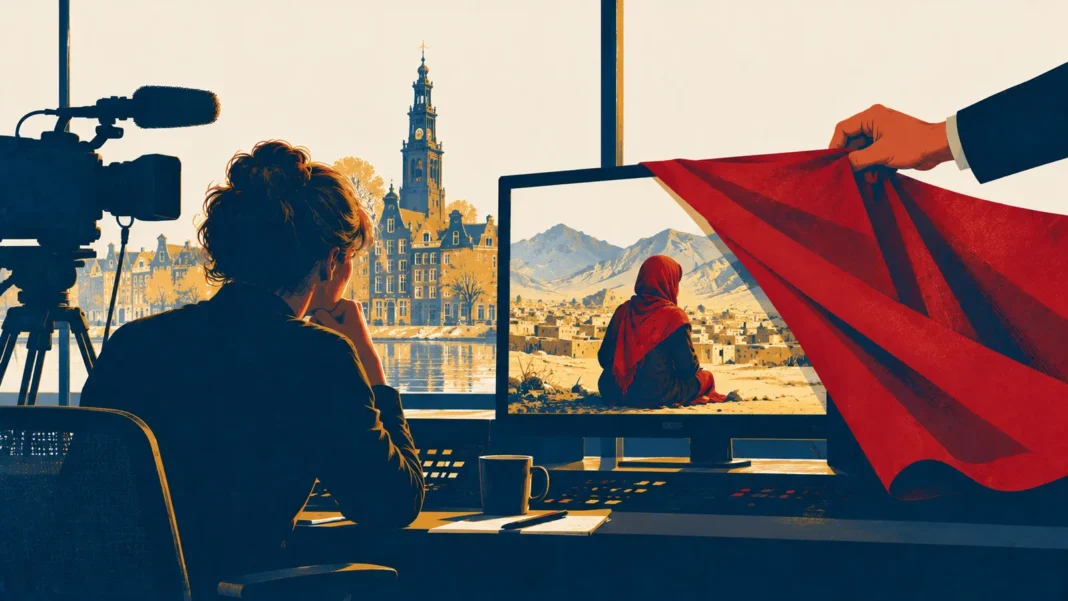 Safety vs. Censorship: Dutch Broadcaster Pulls Afghan Docu After Arrests Illustration: Documentary Screen Under Red Curtain