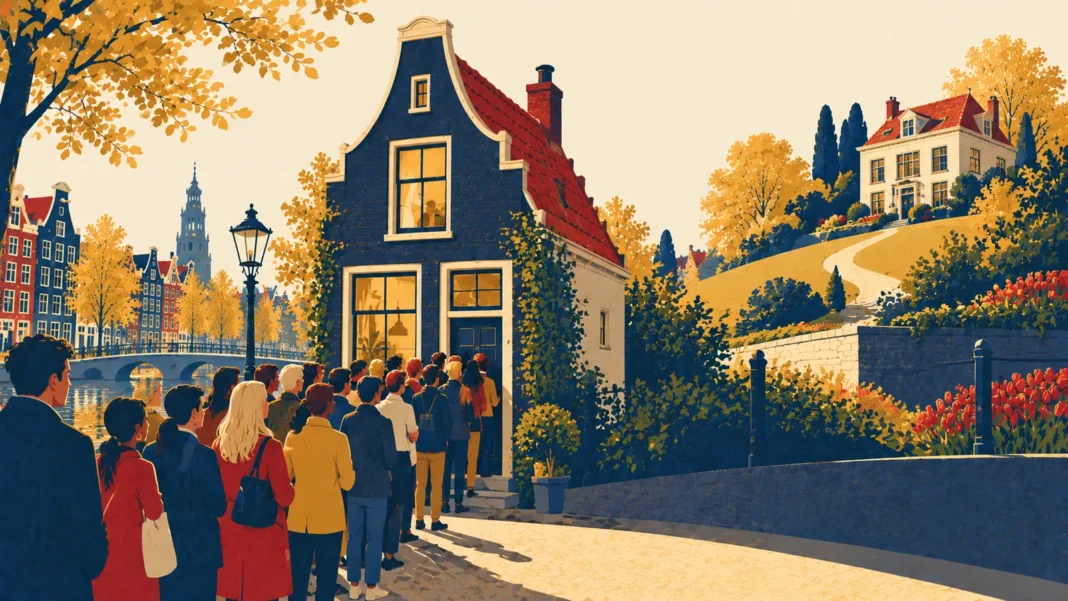 Dutch Housing Crisis 2026: Why Rentals Vanished & Is Buying Your Only Escape? (The Ultimate Guide) Illustration: Crowded Canal Town, Hilltop Home