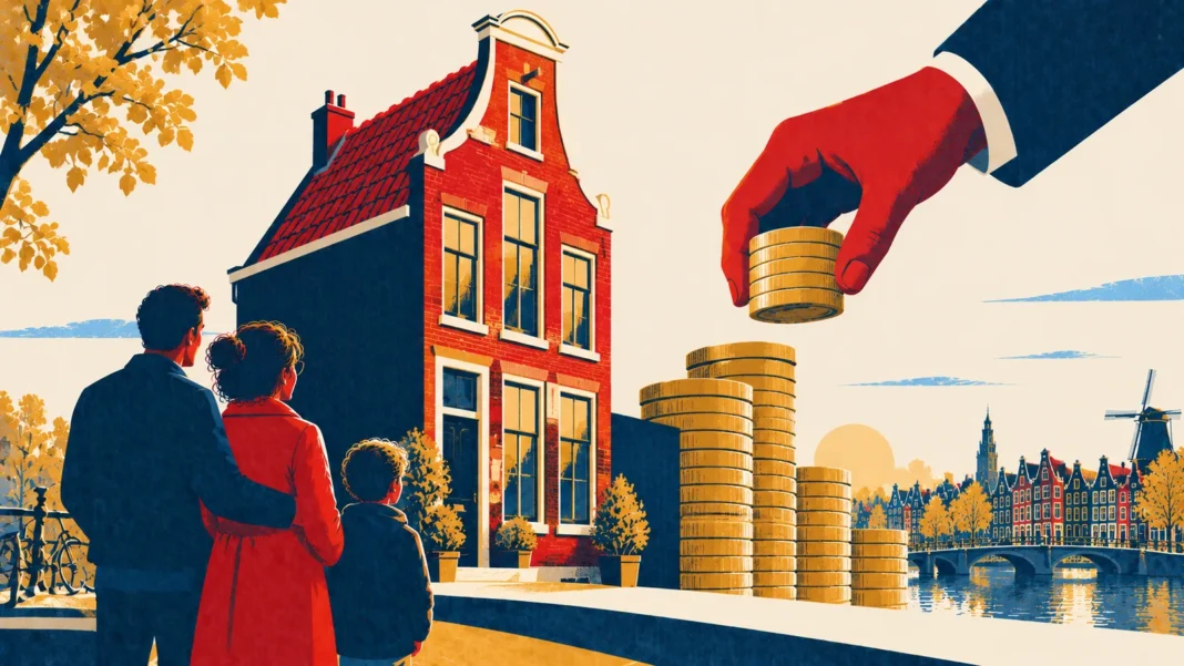 Dutch Mortgage Tax Relief Hits โฌ25 Billion: Who Really Benefits? Illustration: Dutch Housing Market: Family, Home, and Coins
