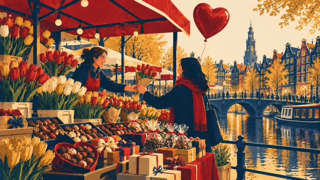 Dutch Valentine’s Gift Trends 2026: The Comprehensive Market Analysis Illustration: Canal Market in Golden Light