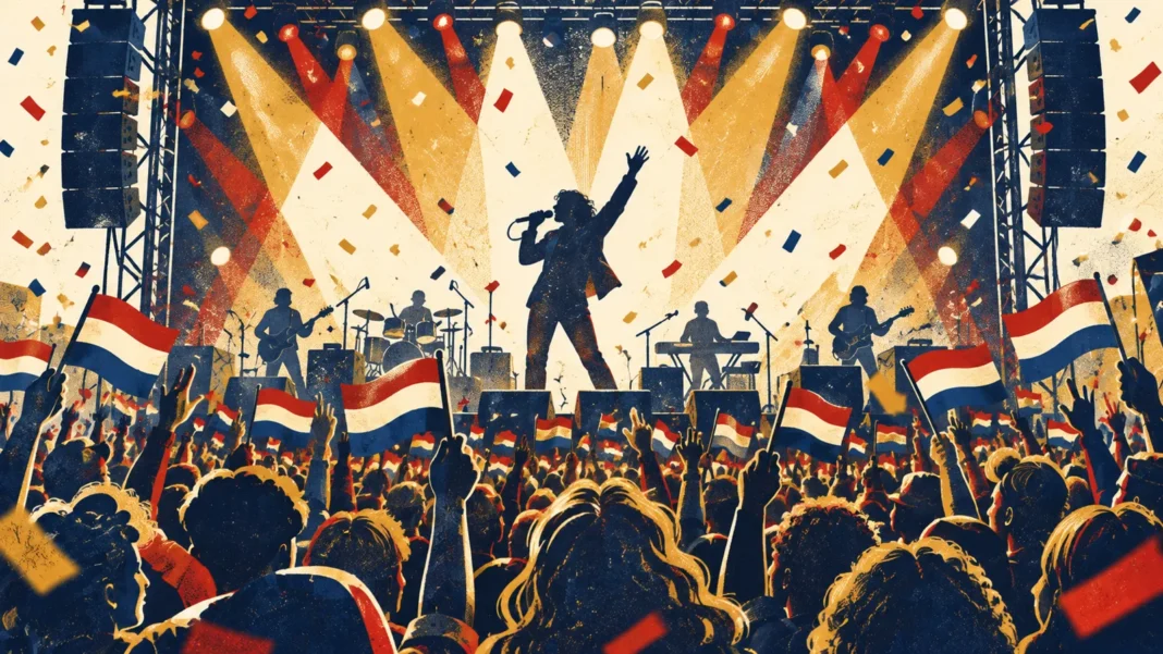 Eurovision 2027 Netherlands: Official Return Confirmed – Dates, Burgas and Who Picks the Act Eurovision 2027 Netherlands: a crowd with red-white-blue flags in front of a concert stage with spotlights and confetti