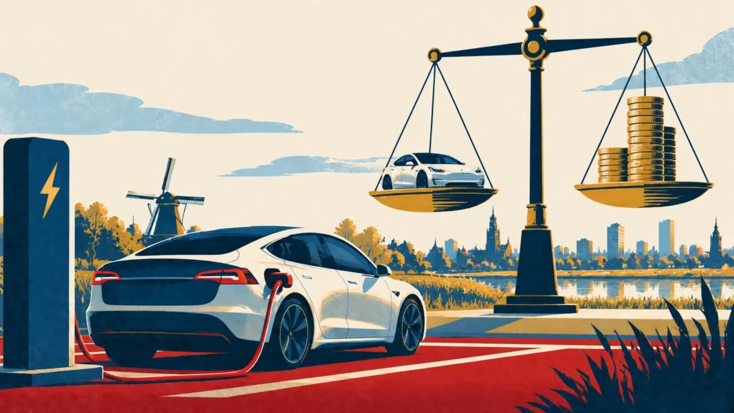 EV Road Tax in Netherlands 2026: The ‘Tesla Tax’ Shock, MRB Rates & Weight Correction Explained Illustration: Electric Car Cost Balance in Dutch Landscape