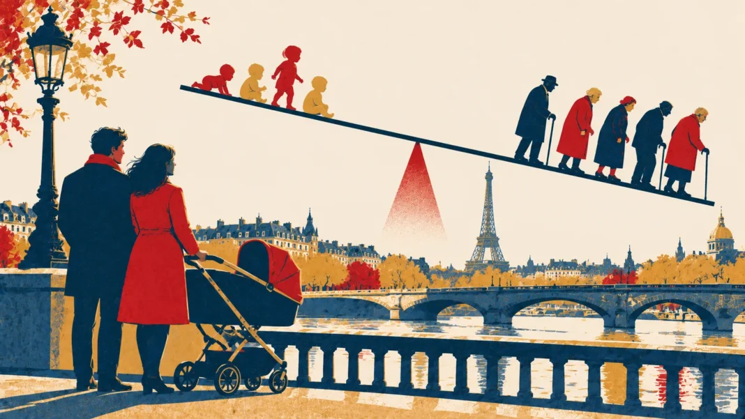 France Faces Demographic Shift: Deaths Outnumber Births for First Time Illustration: Paris Seesaw: Generations in Balance