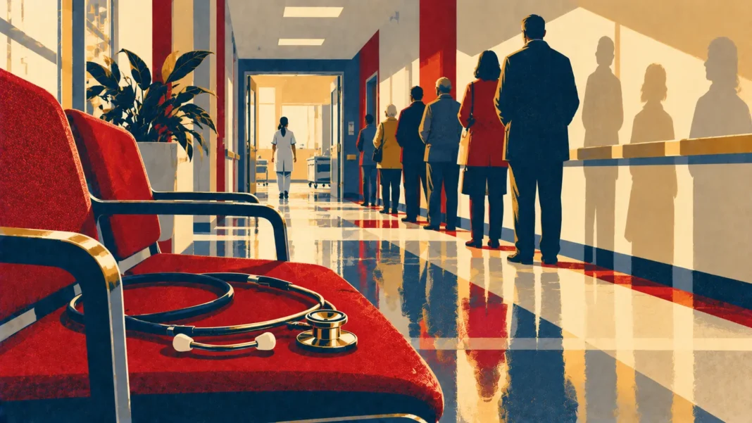 Healthcare Netherlands 2026: The System in Crisis & Ultimate Expat Survival Guide Illustration: Sunlit Hospital Corridor with Stethoscope