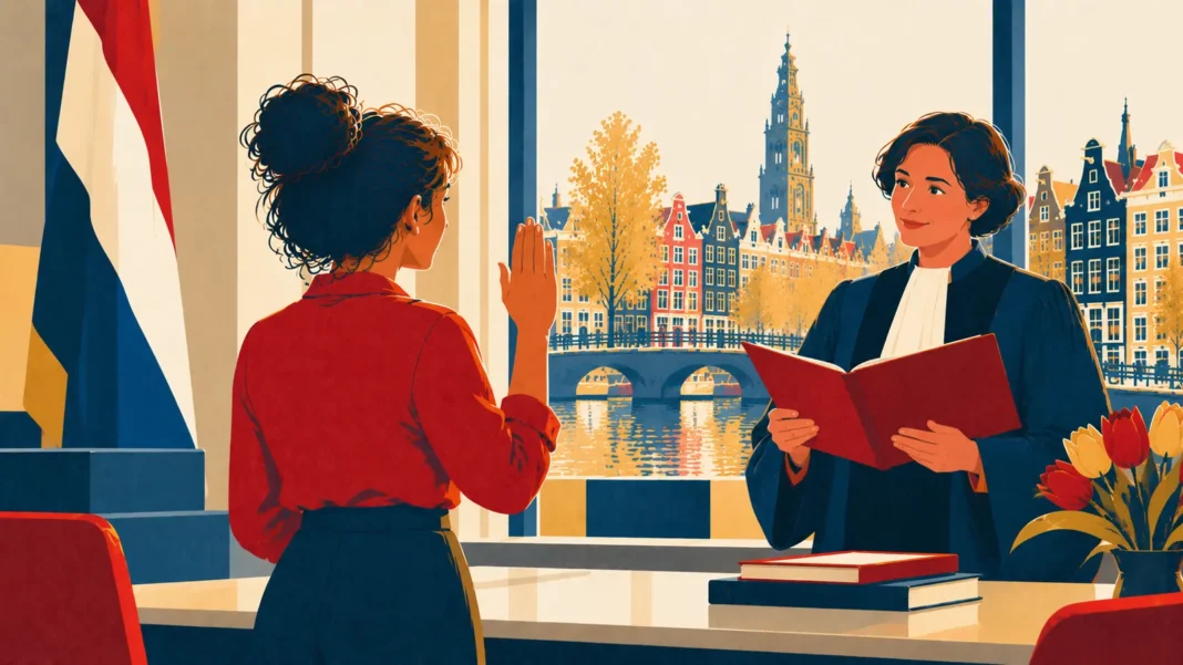 Inburgering Dutch Citizenship 2026 Guide: Exams, B1 Rules & Naturalisation Illustration: Dutch Civic Oath Ceremony