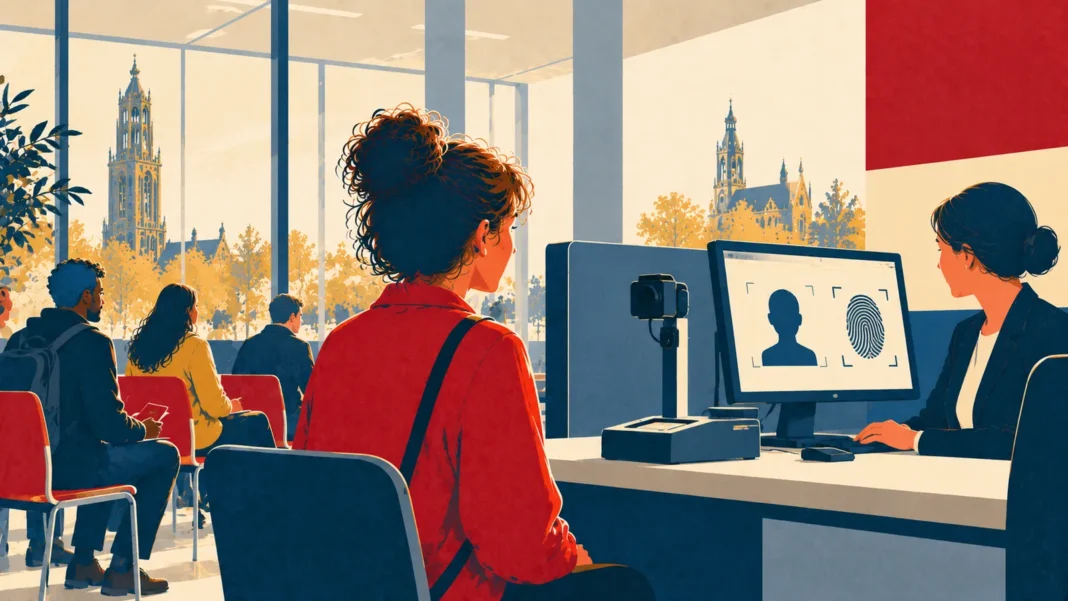 IND Launches New Digital Portal for Biometric Appointments (Utrecht & Den Bosch) Illustration: Biometric Enrollment Office Scene