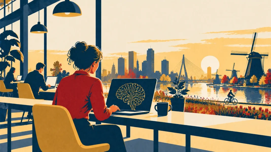 Illustration: Amsterdam Coworking at Sunset