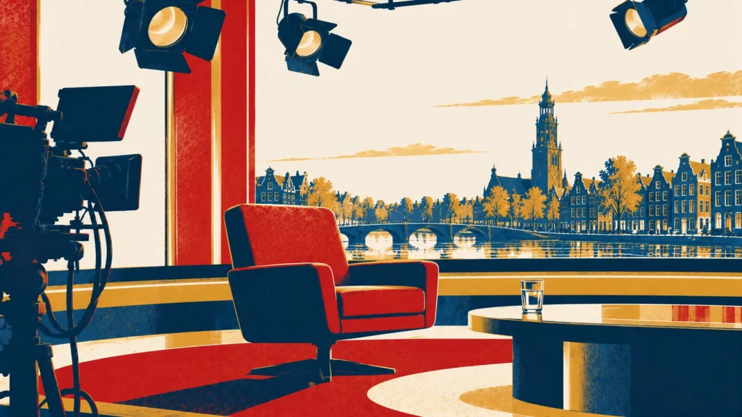 Robert Jensen Dies at 52: Dutch TV Host Known for Controversy Illustration: Empty Spotlight, City Backdrop