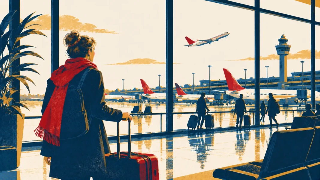 Schiphol Airport Serves 68.8 Million Passengers in 2025, Trails Pre-Pandemic Levels Illustration: Retro Terminal Reflections and Red-Tailed Planes