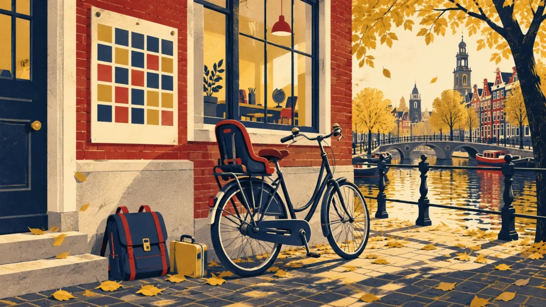 School Holidays Netherlands 2026-2027: Dates by Region and What Parents Should Know School holidays Netherlands 2026-2027: a school bag and a bicycle with a child seat beside a calendar grid on a canal-side school wall