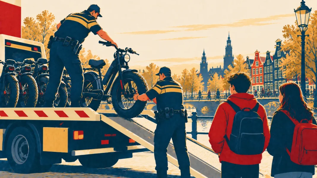 The Fatbike Crisis 2026: New Bans, Helmet Laws & Why Police Are Seizing Them Illustration: Canal Bike Impound at Sunset