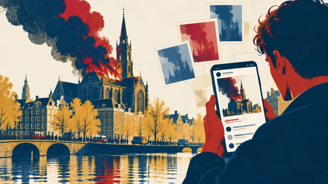 Vondelkerk Fire: Disinformation Campaign Framed as ‘Jihadist’ Attack Illustration: Burning Church, Viral Feed
