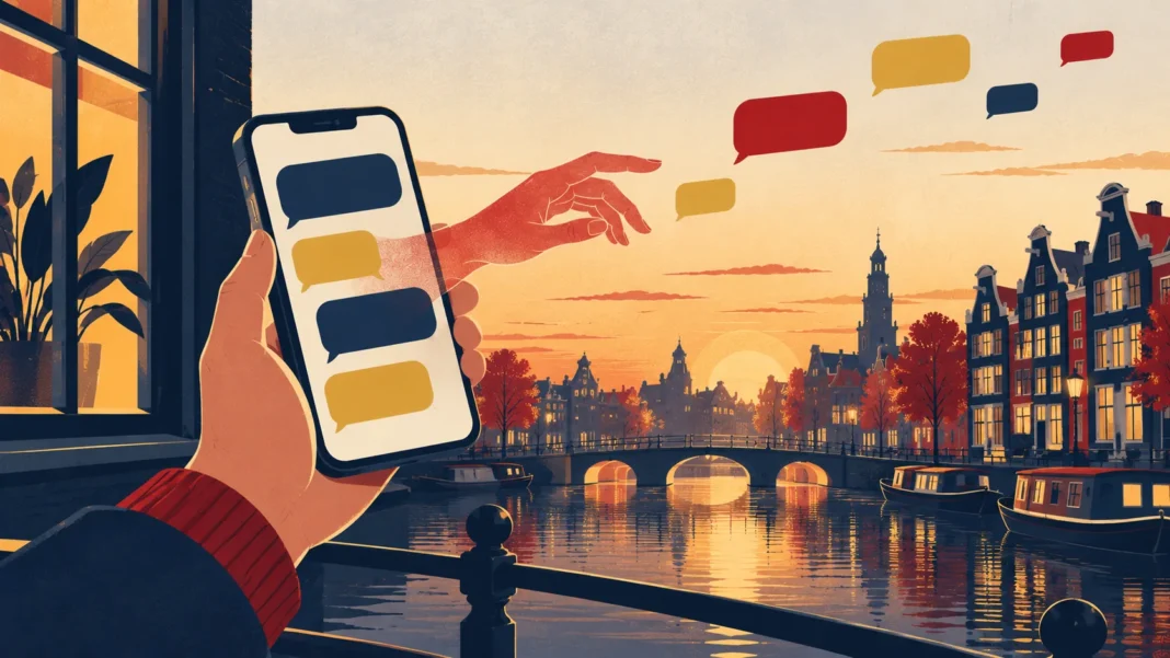 WhatsApp scam Netherlands: a hand holding a phone with a ghostly red hand reaching out from the screen